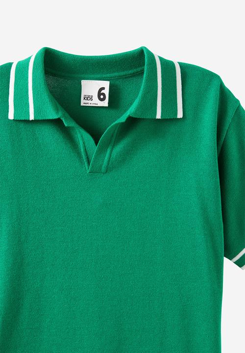 Cotton On - Open Neck Polo - Deep Mint/Vanilla