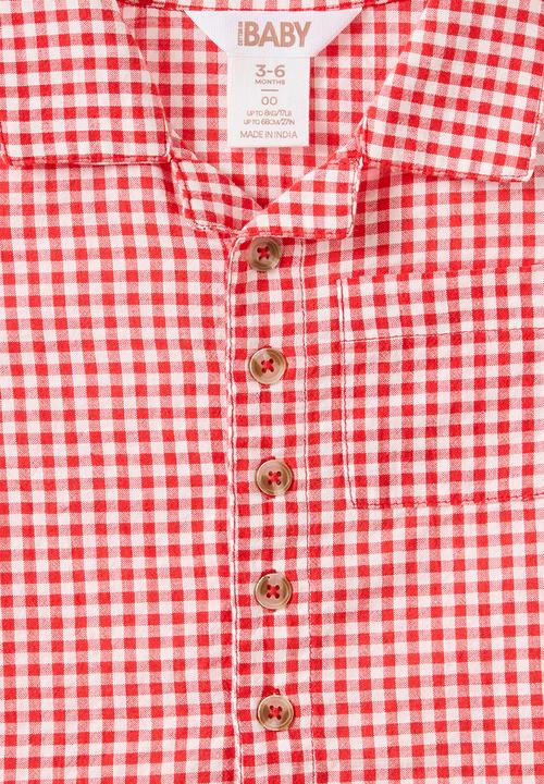 Cotton On - Luka Button Down Shirt - Varsity Red/Gingham