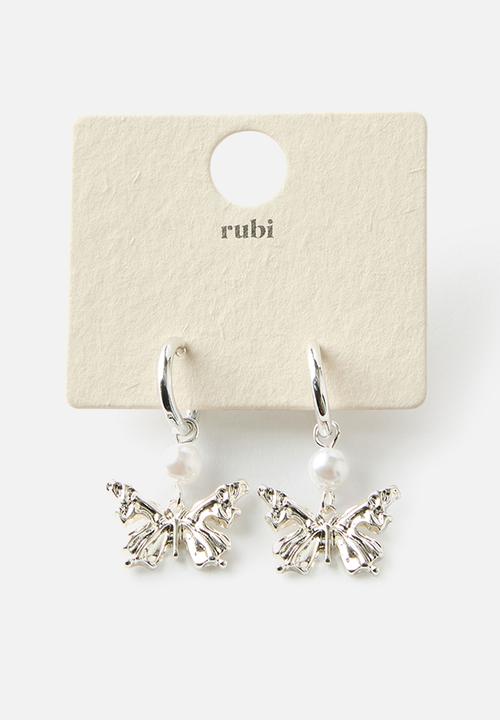Rubi - Pearl butterfly hoop earring-up silver pearl butterfly