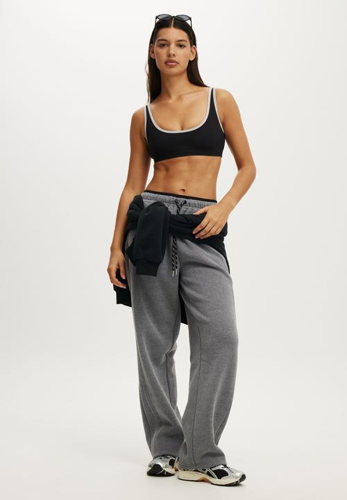 Cotton On - Ultra Soft Low Back Crop - Black/Grey Marle