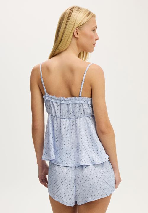 Cotton On - Washed Satin Ruffle Cami Set - Violet Blue Lisa Micro Spot