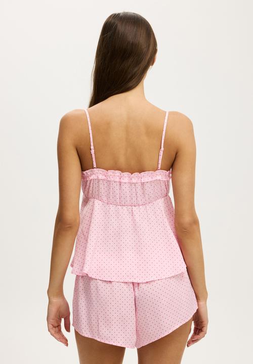 Cotton On - Washed Satin Ruffle Cami Set - Blushing Bride Lisa Micro Spot