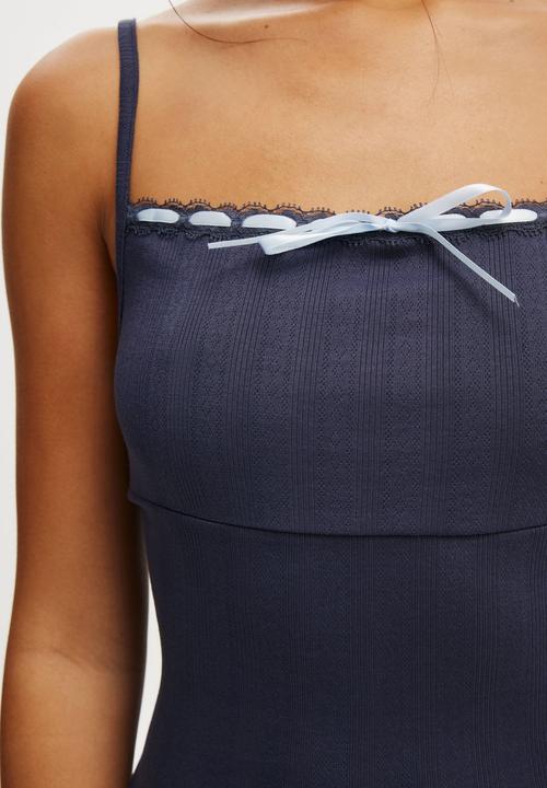 Cotton On - Pointelle square neck cami - steely blue/violet blue