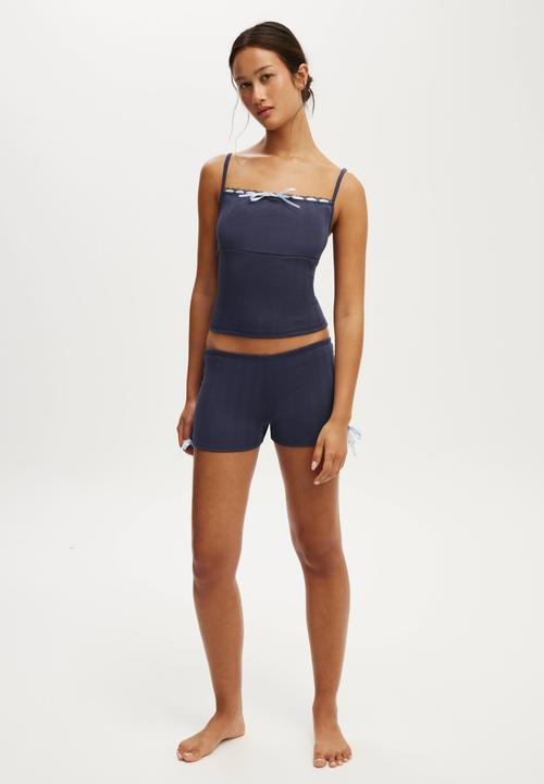 Cotton On - Pointelle square neck cami - steely blue/violet blue