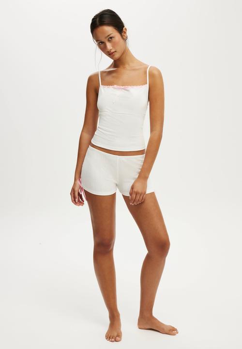 Cotton On - Pointelle square neck cami - coconut milk/ blushing bride