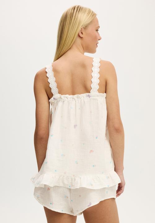 Cotton On - Lace trim babydoll cami set - coconut milk/ beach comber