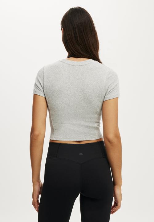 Cotton On - Active Rib Contour Tee - Light Grey Marle