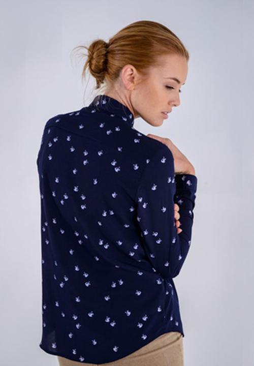 Jane Sews - Holly Swan Print Blouse – Blue