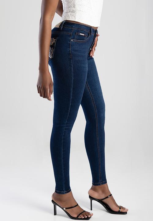 SISSY BOY - Mid Waist Skinny With Full Pocket Embroidery  - Dark Vintage