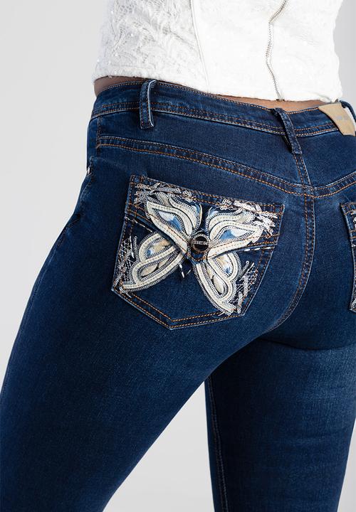 SISSY BOY - Mid Waist Skinny With Full Pocket Embroidery  - Dark Vintage