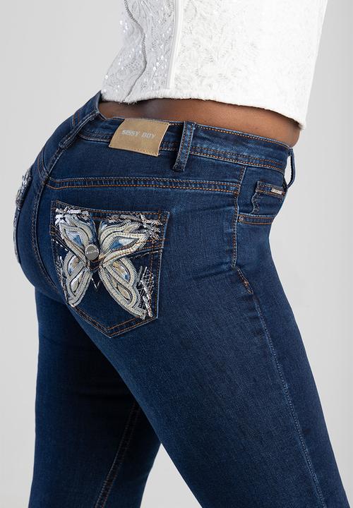 SISSY BOY - Mid Waist Skinny With Full Pocket Embroidery  - Dark Vintage
