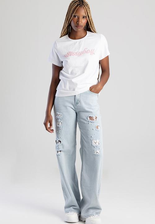 SISSY BOY - Living For This Regular Tshirt With Pink Beaded Logo - White