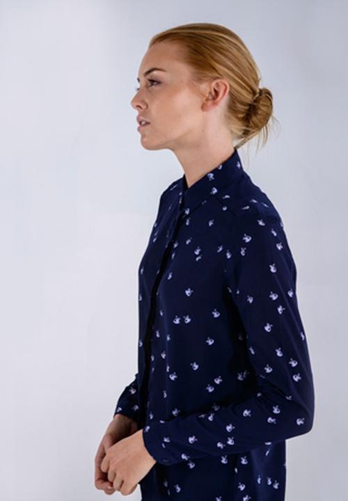 Jane Sews - Holly Swan Print Blouse – Blue