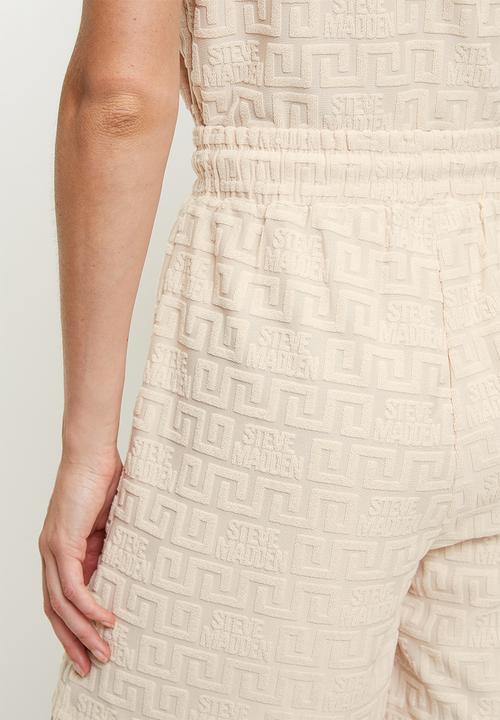 Steve Madden - Ladies bella embossed logo jogger shorts - stone