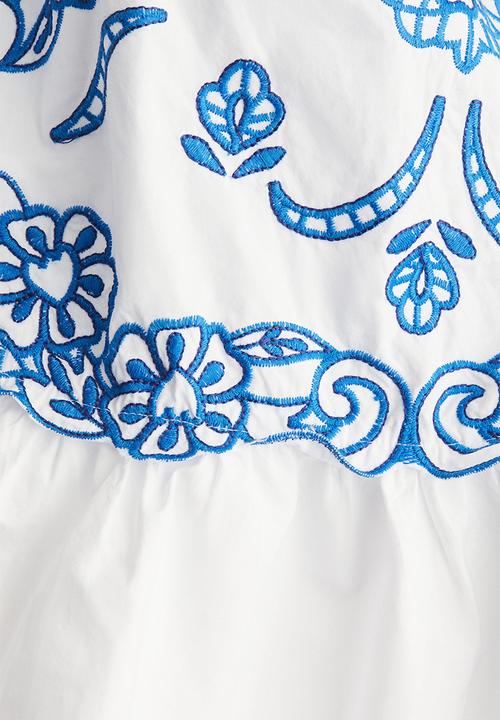 H&M - Embroidered strappy top - white/blue patterned