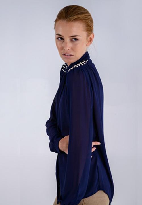 Jane Sews - Libby Pearl Embellished Blouse – Blue