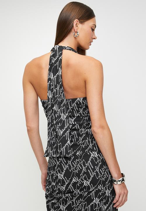 Steve Madden - Ladies emily mesh halter neck top - black