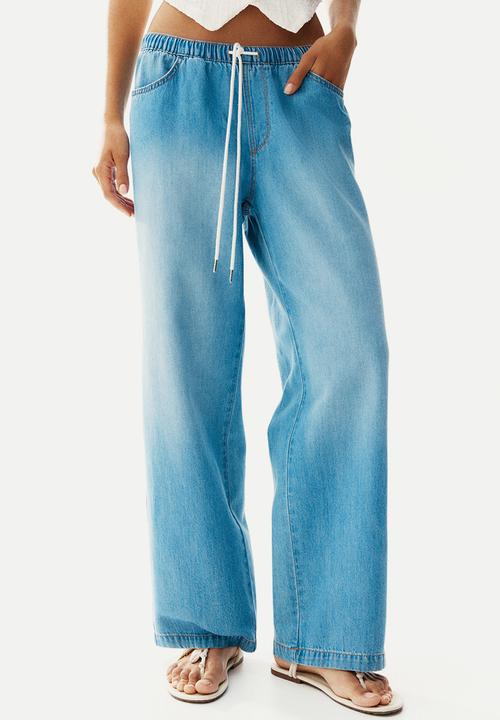 H&M - Denim drawstring trousers - light denim blue 