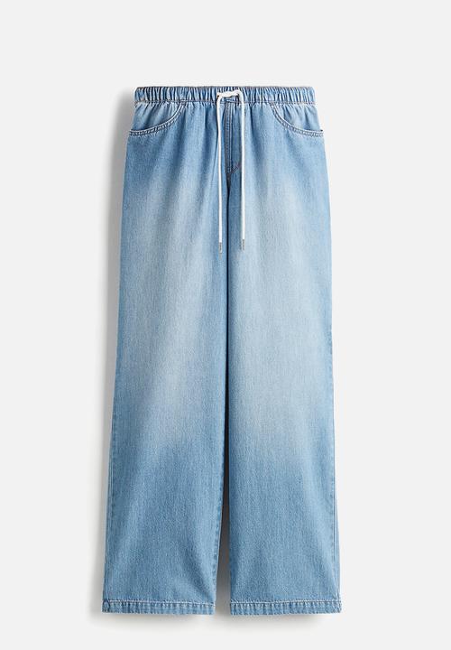H&M - Denim drawstring trousers - light denim blue 