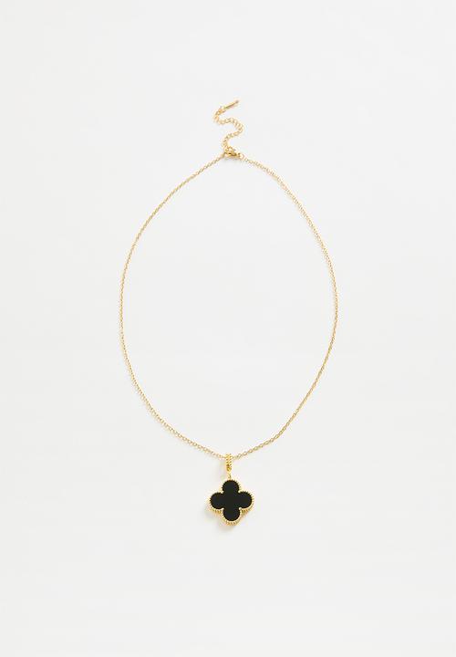 Zoe on Trend - Stylish Clover Necklace- Gold & Black