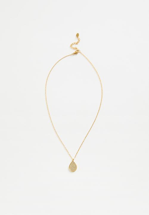 Zoe on Trend - Stylish Teardrop And Stone Set Necklace- Gold