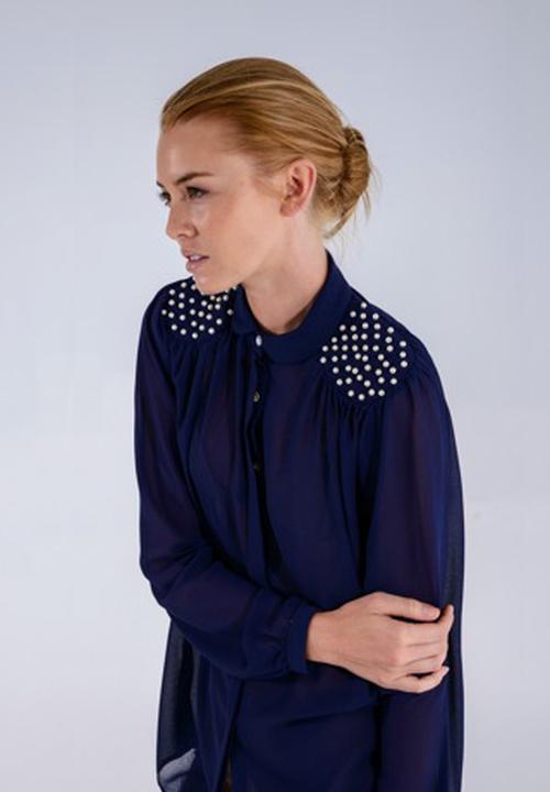 Jane Sews - Libby Pearl Embellished Blouse – Blue
