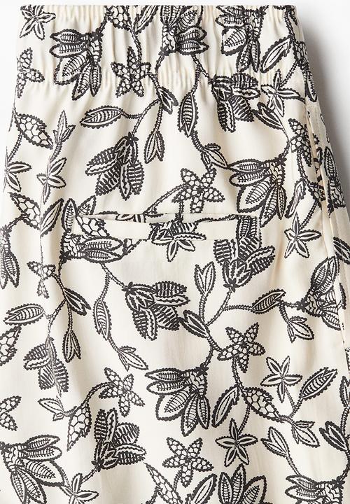 H&M - Wide tie-belt trousers - cream/floral 
