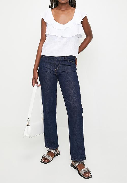 MILLA - Double frill linen top -  white