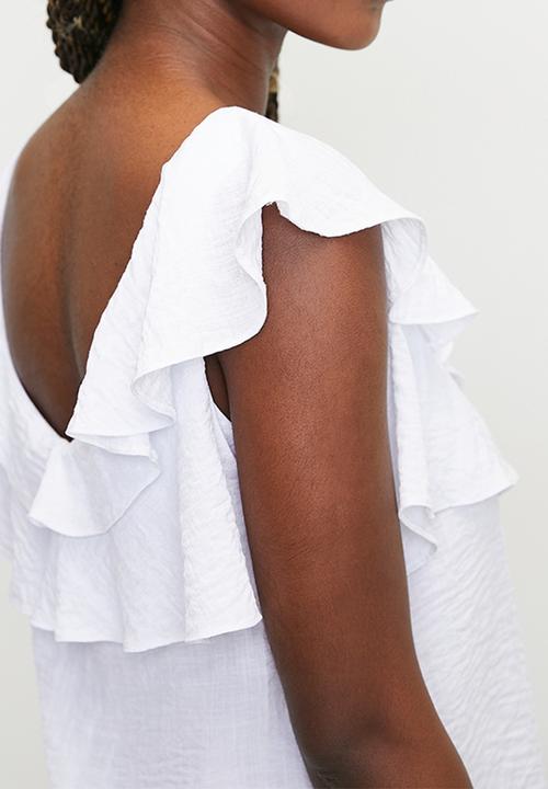 MILLA - Double frill linen top -  white