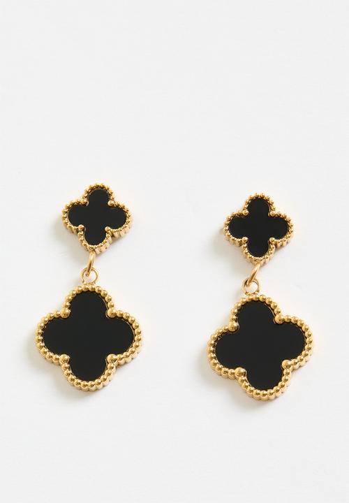 Zoe on Trend - Stylish Clover Drop Earrings- Gold/Black