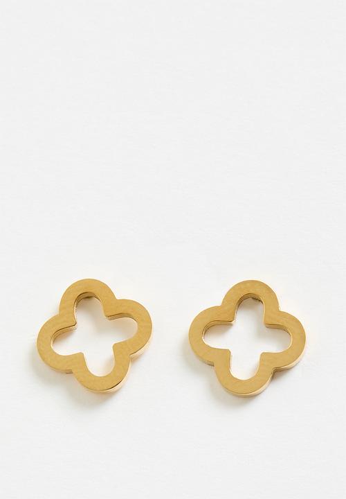 Zoe on Trend - Trendy Clover Designer Earrings- Gold
