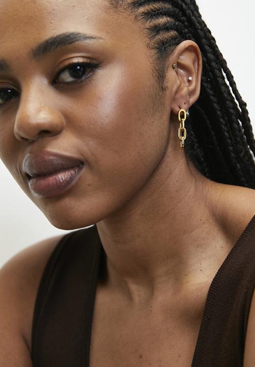 Zoe on Trend - Modern Link Drop Earrings- Gold