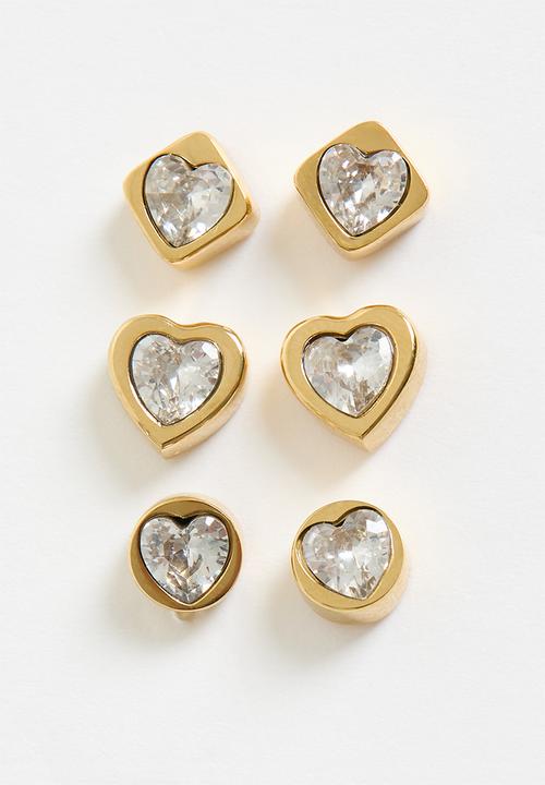 Zoe on Trend - Trio Of Modern Stud Earrings- Gold