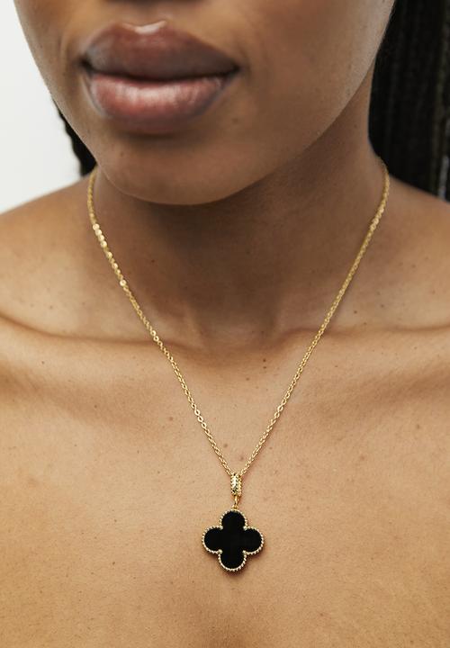 Zoe on Trend - Stylish Clover Necklace- Gold & Black
