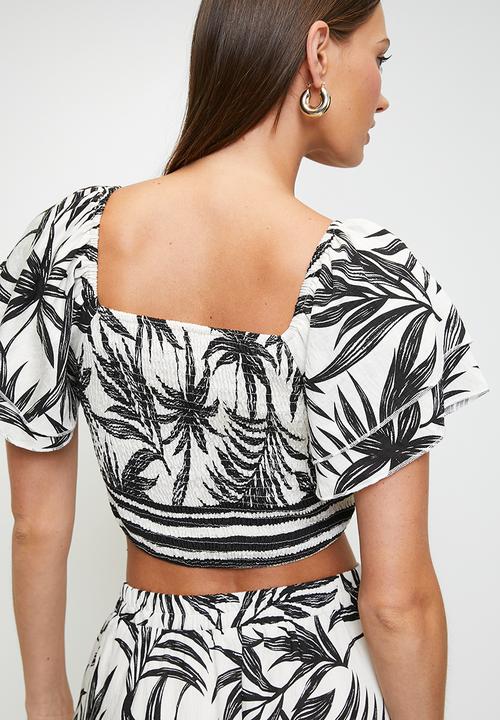 MANDI - Cap Sleeve Crop Top With Pull On Maxi Skirt Set - Black/ White