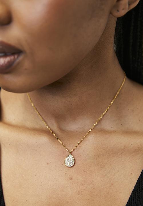 Zoe on Trend - Stylish Teardrop And Stone Set Necklace- Gold