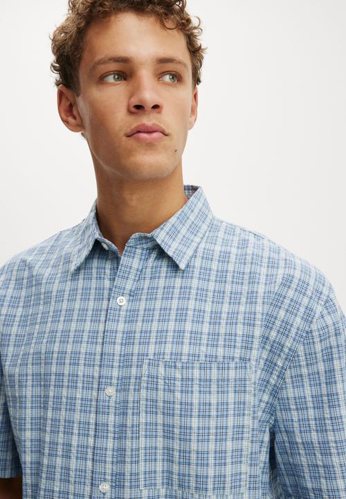 Cotton On - Darcy Short Sleeve Shirt - Sky Check