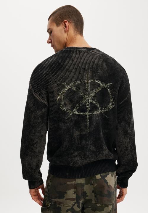 Cotton On - Y2K Box Fit Crew Knit - Black Spray