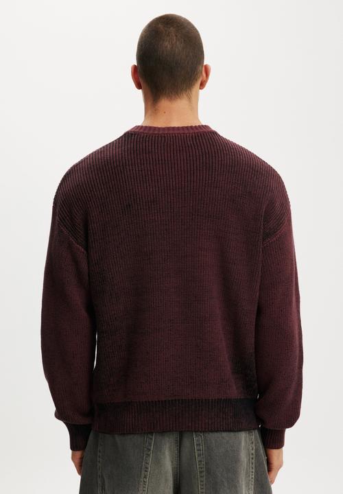 Cotton On - Y2K Box Fit Crew Knit - Burgundy Spray