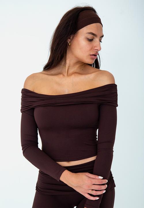 Net Athletic - Latte lounge long sleeve drape top - espresso brown