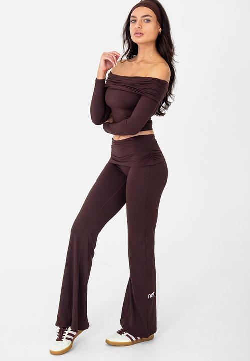 Net Athletic - Latte lounge long sleeve drape top - espresso brown