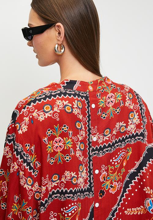 MANDI - Easy Wearing Batwing 1/2 Sleeve Blouse - Multi Red