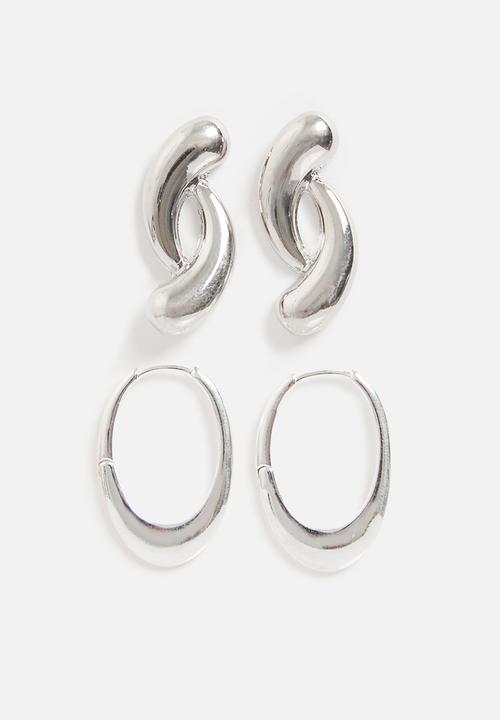 Tessa Design - Frannie small oval hoop and drop earrings - silver