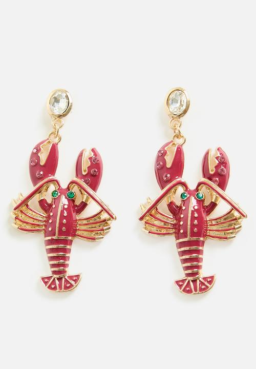 Tessa Design - Damla lobster studded earrings - red