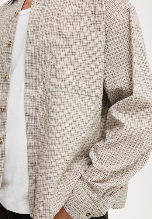 Cotton On - Hudson Long Sleeve Shirt - Stone Micro Check