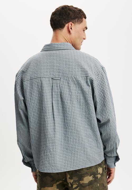 Cotton On - Hudson Long Sleeve Shirt - Blue Micro Check