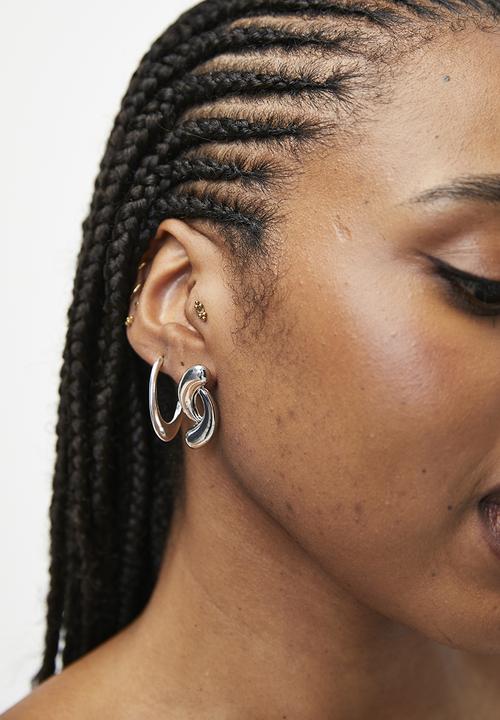 Tessa Design - Frannie small oval hoop and drop earrings - silver