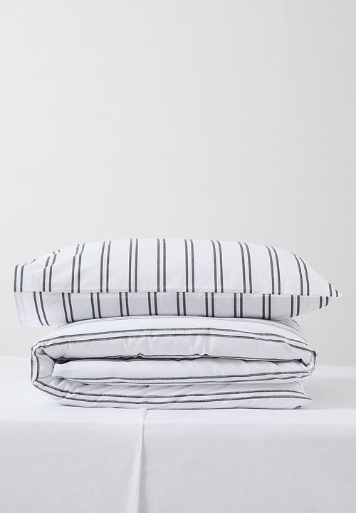 Sixth Floor - Cotton Blend Terrye Stripe Duvet Set - Black & White 