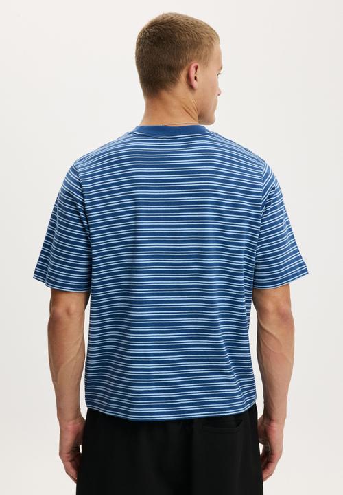 Cotton On - Cropped Fit T-shirt - Cobalt/Pearl Blue Stripe