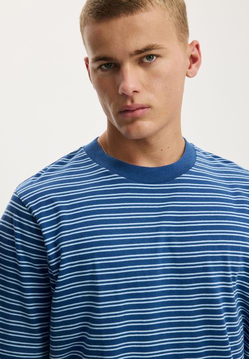 Cotton On - Cropped Fit T-shirt - Cobalt/Pearl Blue Stripe